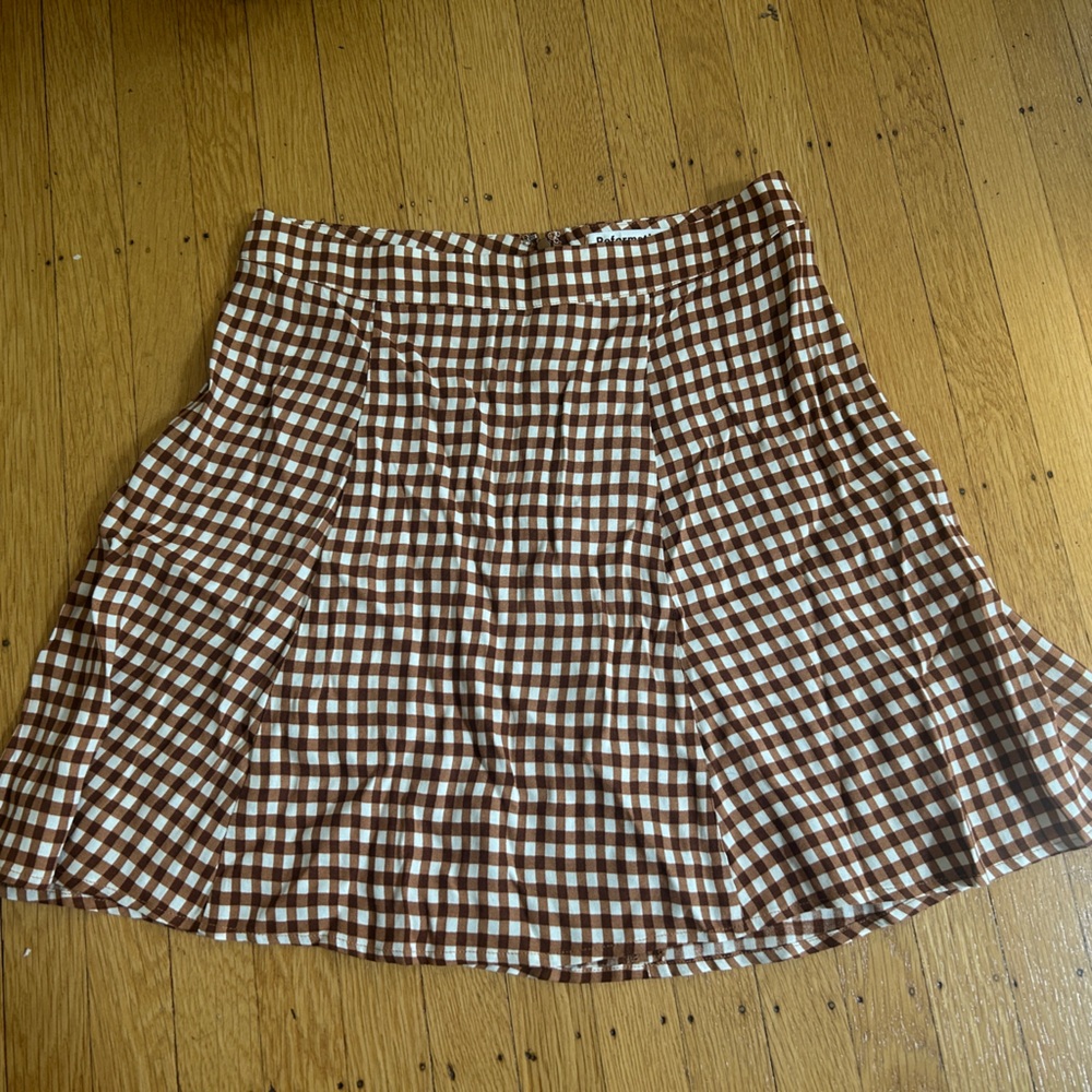 Reformation Brown and White Gingham Skirt